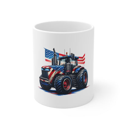 Patriotic Tractor Coffee Mug – American Flag Farm Tractor Mug – Red White Blue Country Pride Cup – Farmer Gift Mug – USA Agriculture MugMug 11oz