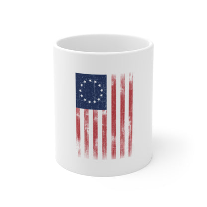 Betsy Ross Flag Coffee Mug - Distressed Americana 11oz