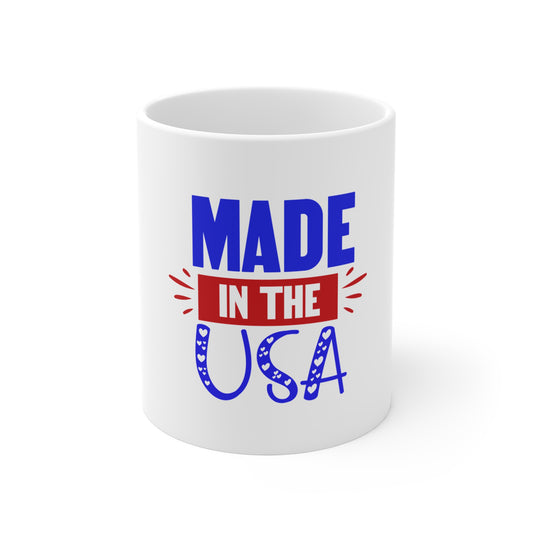 Made in the USA Heart Coffee Mug – Patriotic Love USA Mug – Cute Americana Typography Cup – 4th of July Gift Mug Mug 11oz