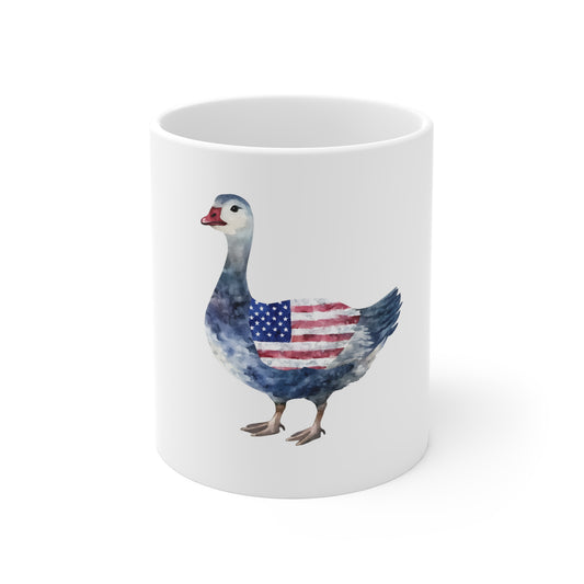 American Flag Goose Mug - Patriotic 11oz Coffee Cup