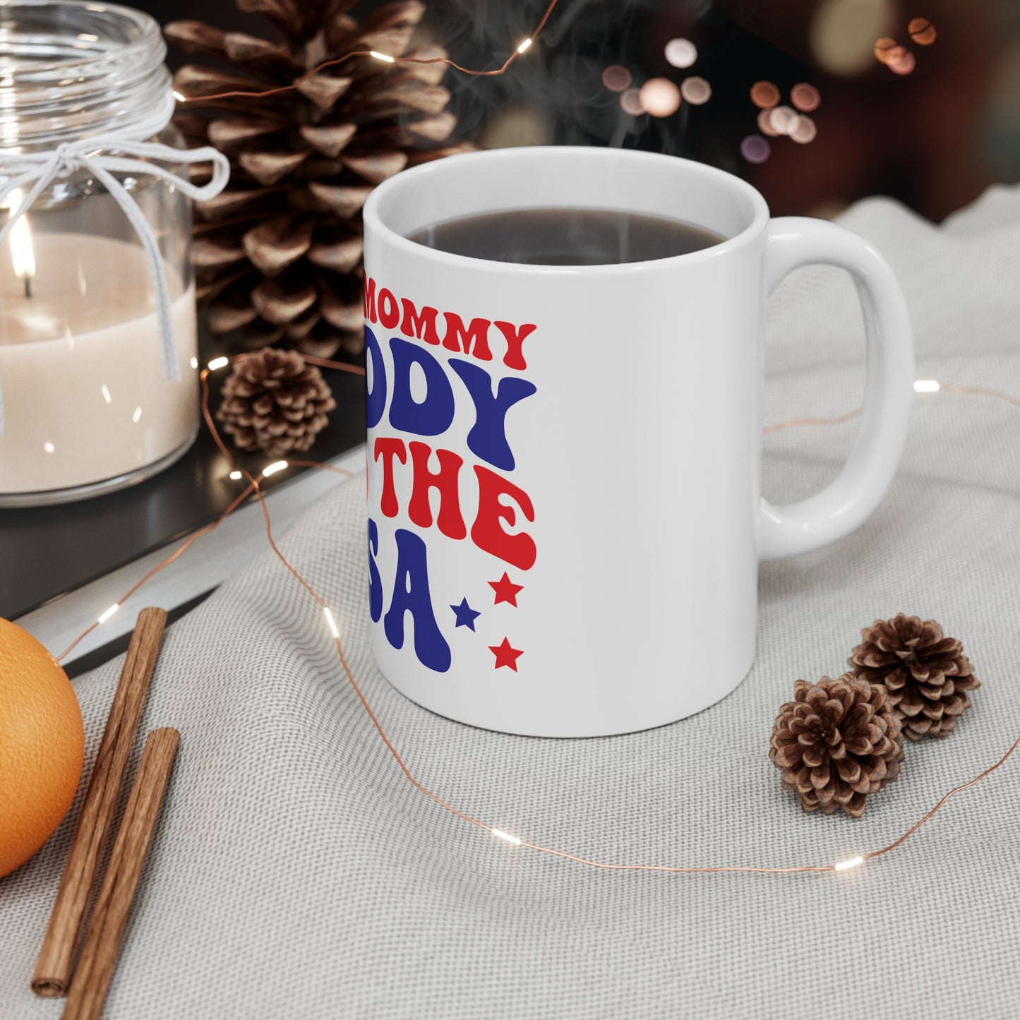 I Love Mommy Daddy and the USA Coffee Mug – Patriotic Family Mug – Retro 4th of July Typography Cup – Americana Gift Mug I Love Mommy Daddy and the USA 11oz Patriotic Coffee Mug