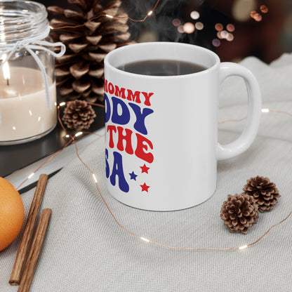 I Love Mommy Daddy and the USA Coffee Mug – Patriotic Family Mug – Retro 4th of July Typography Cup – Americana Gift Mug I Love Mommy Daddy and the USA 11oz Patriotic Coffee Mug