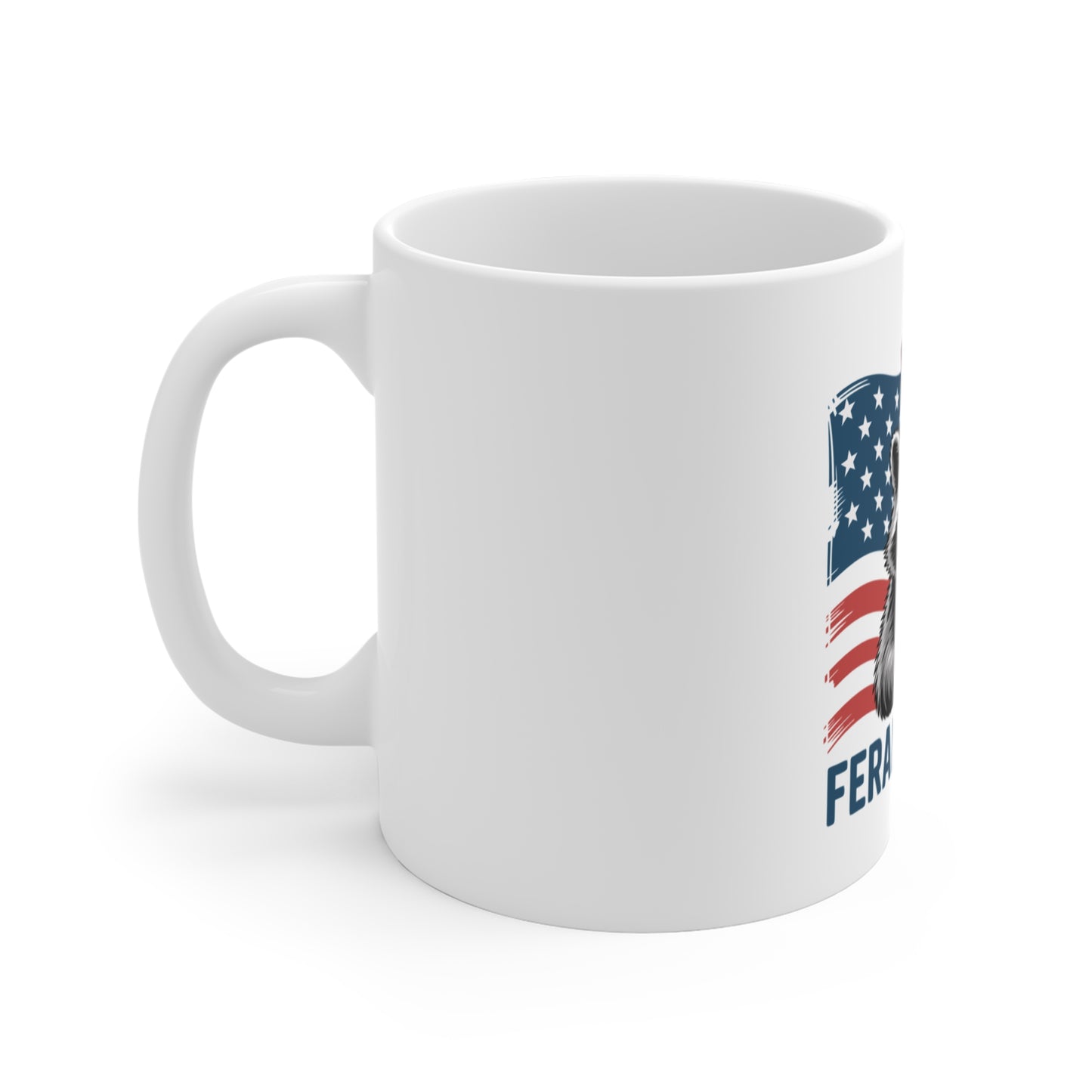 Patriotic 'Feral But Free' Raccoon Mug — 11oz