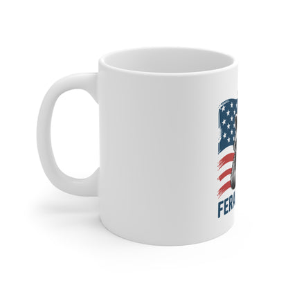Patriotic 'Feral But Free' Raccoon Mug — 11oz