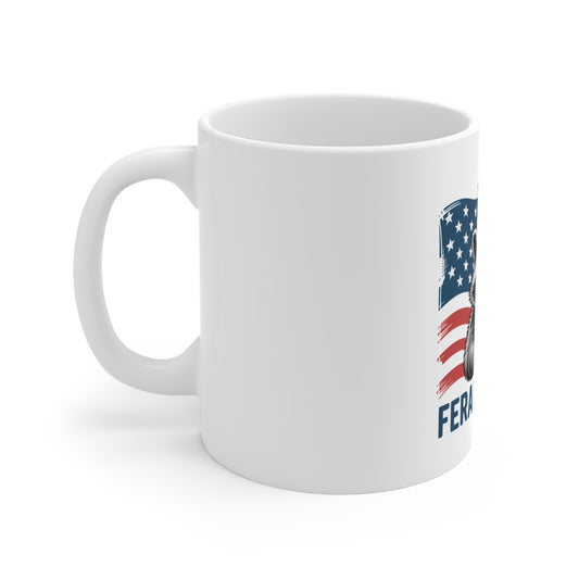 Patriotic 'Feral But Free' Raccoon Mug — 11oz