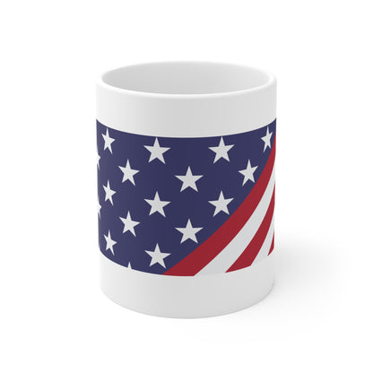 Diagonal American Flag Coffee Mug – Modern USA Flag Mug – Bold Stars & Stripes Angle Design – Contemporary Patriotic Gift Mug 11oz