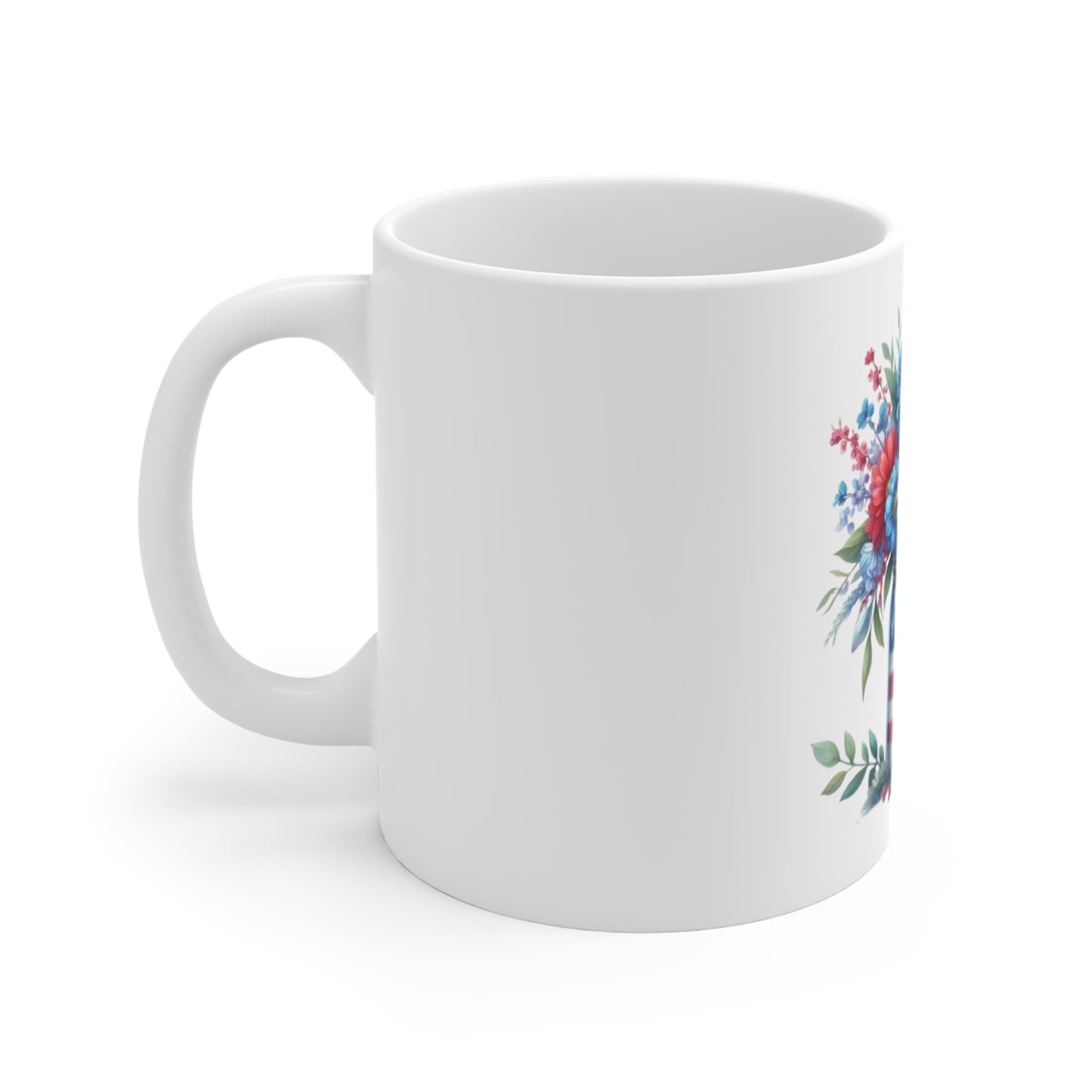 Patriotic Firework Floral Mason Jar Coffee Mug – Red White Blue Flower Bouquet Mug – Americana Sparkler Vase Cup – 4th of July Gift Mug Patriotic Mason Jar Floral Mug — 11oz American Flag Bouquet...