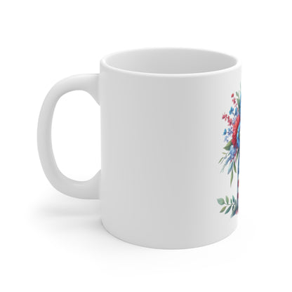 Patriotic Firework Floral Mason Jar Coffee Mug – Red White Blue Flower Bouquet Mug – Americana Sparkler Vase Cup – 4th of July Gift Mug Patriotic Mason Jar Floral Mug — 11oz American Flag Bouquet...