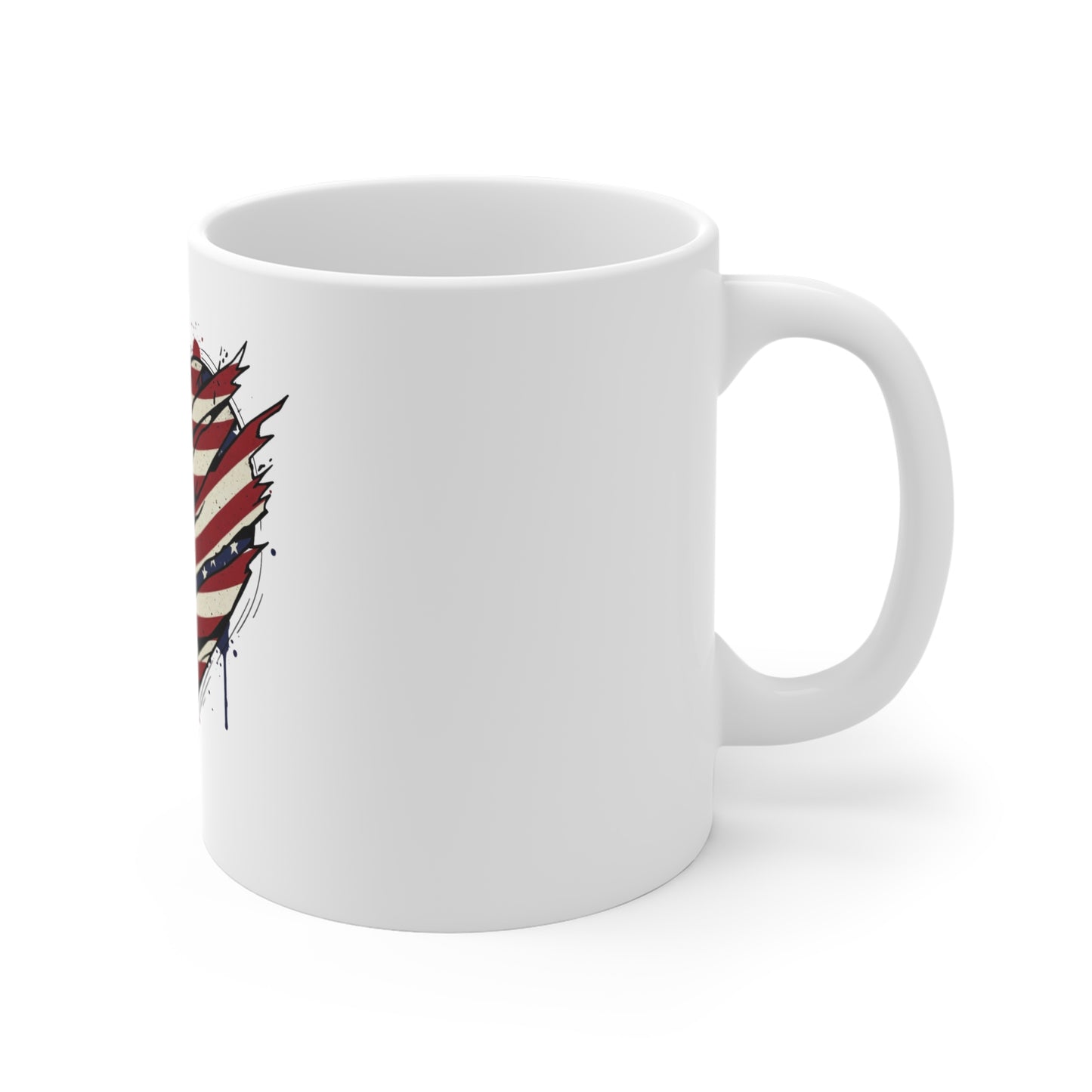 American Flag Heart Mug — Patriotic 11oz Coffee Cup (USA Stars & Stripes)