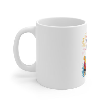 Patriotic Flamingo 11oz Mug — Fourth of July Pool Party Coffee Cup