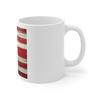 Scraped Barnwood American Flag Coffee Mug – Weathered USA Flag Mug – Rustic Distressed Wood Grain Patriotic Cup – Vintage Americana Mug Rustic American Flag Mug — Vintage USA 11oz Coffee Cup