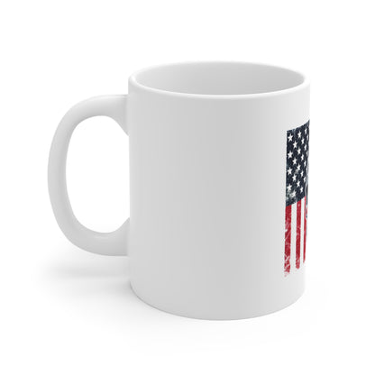 American Flag Skull Mug — Patriotic 11oz Coffee Cup