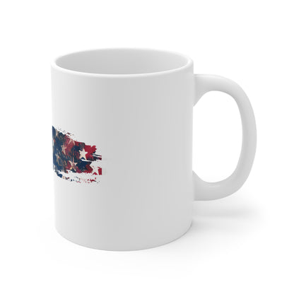 Faded Overlay USA Flag Brush Stroke Mug – Modern Distressed American Flag Coffee Cup – Layered Patriotic Design Mug 11oz