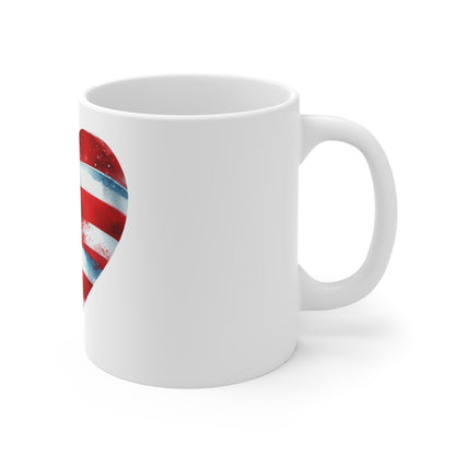 Patriotic Heart American Flag Mug – Watercolor USA Heart Coffee Mug – Red White Blue Love America Cup – Artistic Patriotic Gift Mug Mug 11oz