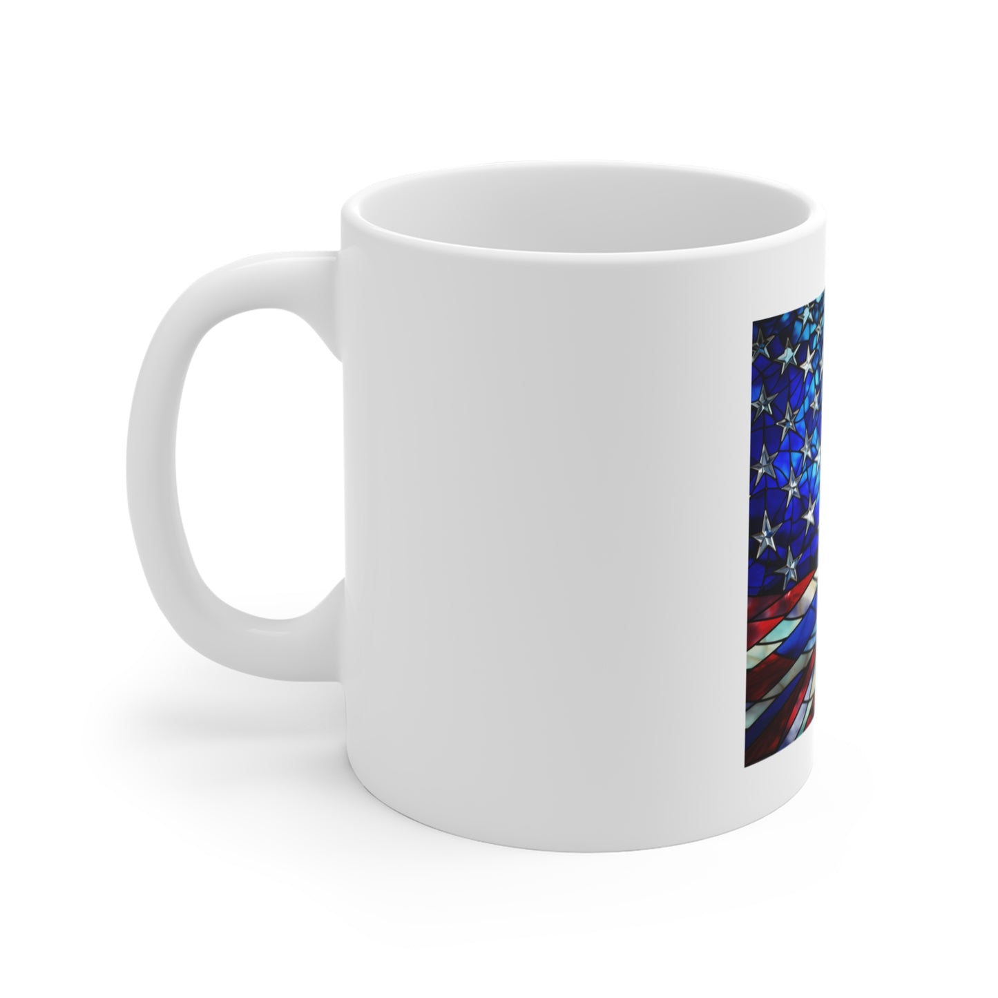 Stained Glass American Flag Coffee Mug – Radiant Stars Artistic Patriotic Mug – Colorful USA Flag Cup – Abstract Americana Gift – Premium Art Mug