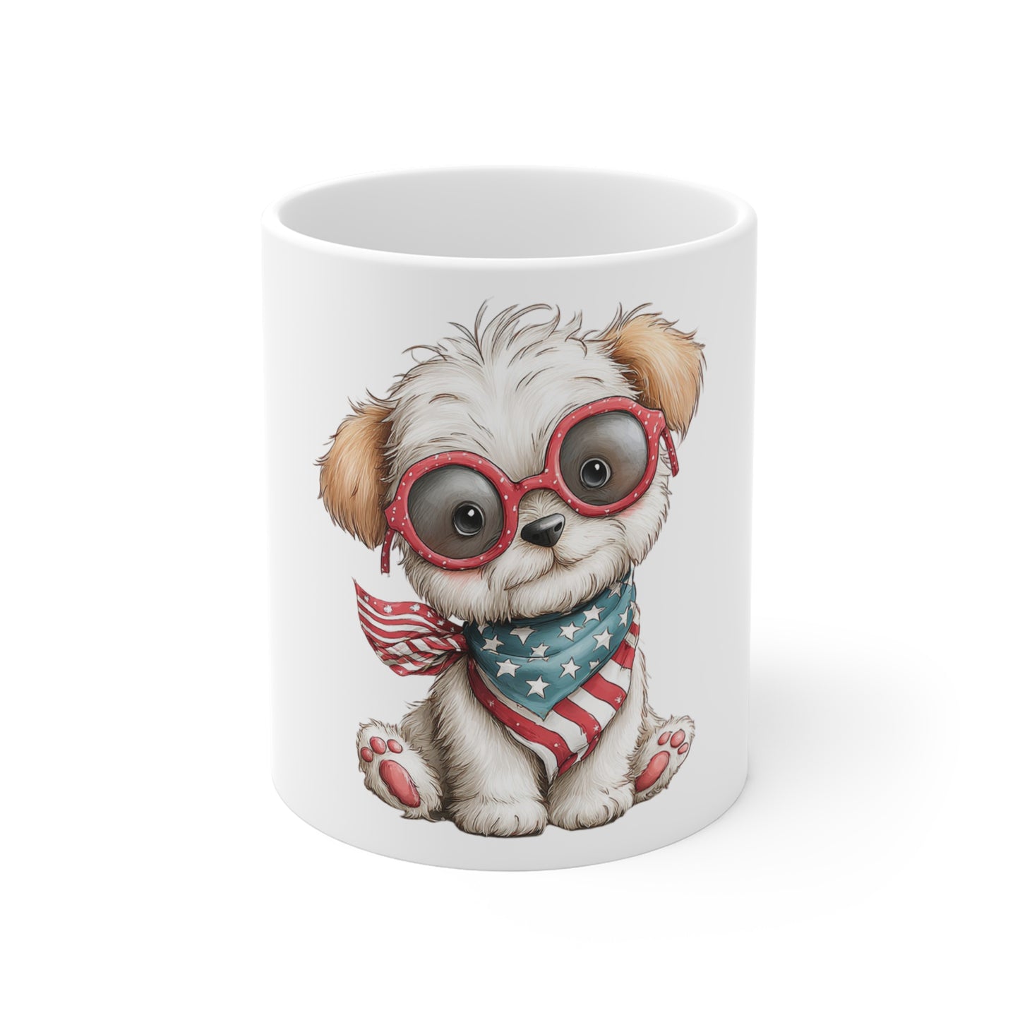 Cute Patriotic Puppy Sunglasses Mug – 4th of July Dog Coffee Mug – Americana Puppy with Glasses Cup – Red White Blue Pet Lover Gift Patriotic Puppy Mug – Cute Dog with American Flag Bandana (11oz...