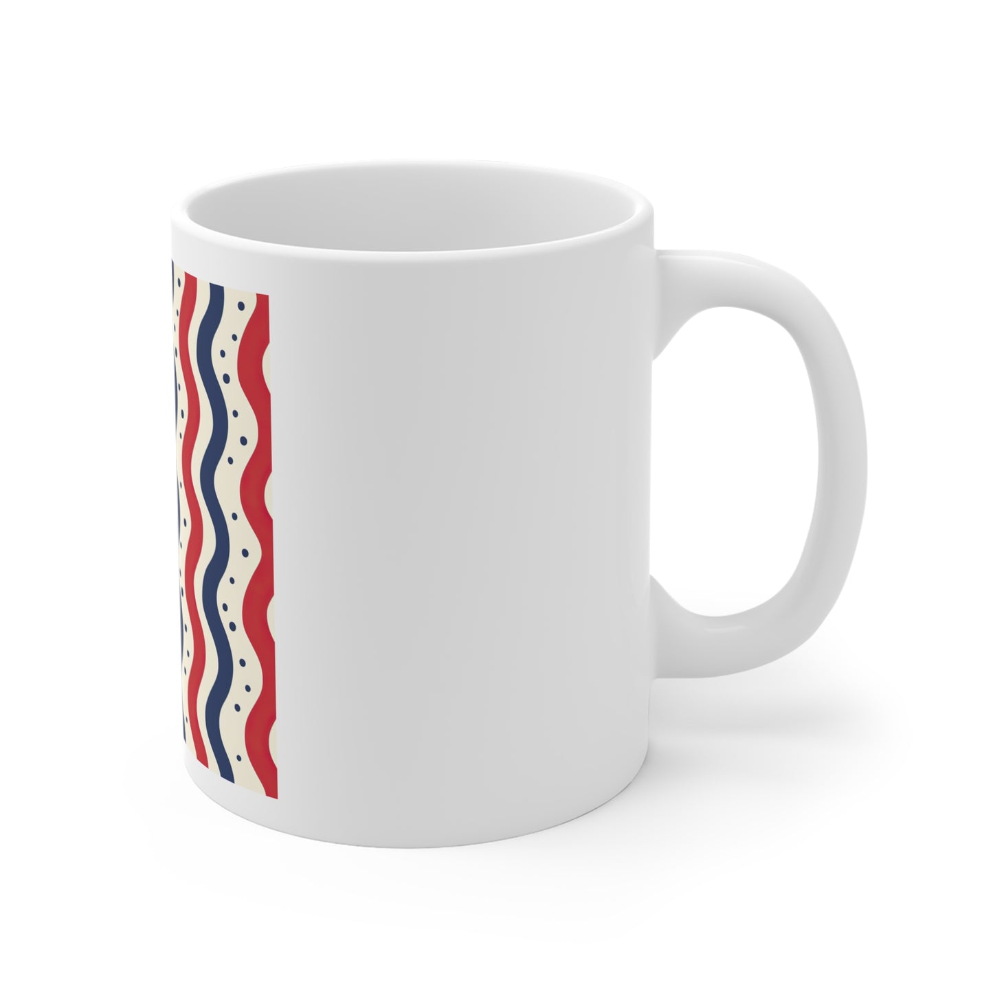 Vertical Wave Stripe Coffee Mug – Patriotic Wavy Stripe Mug – Red White Blue Modern Pattern Cup – Americana Ripple Stripe Mug Patriotic Red White Blue Wavy Stripe Mug — 11oz Americana Coffee Cup...