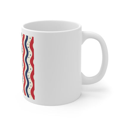Vertical Wave Stripe Coffee Mug – Patriotic Wavy Stripe Mug – Red White Blue Modern Pattern Cup – Americana Ripple Stripe Mug Patriotic Red White Blue Wavy Stripe Mug — 11oz Americana Coffee Cup...