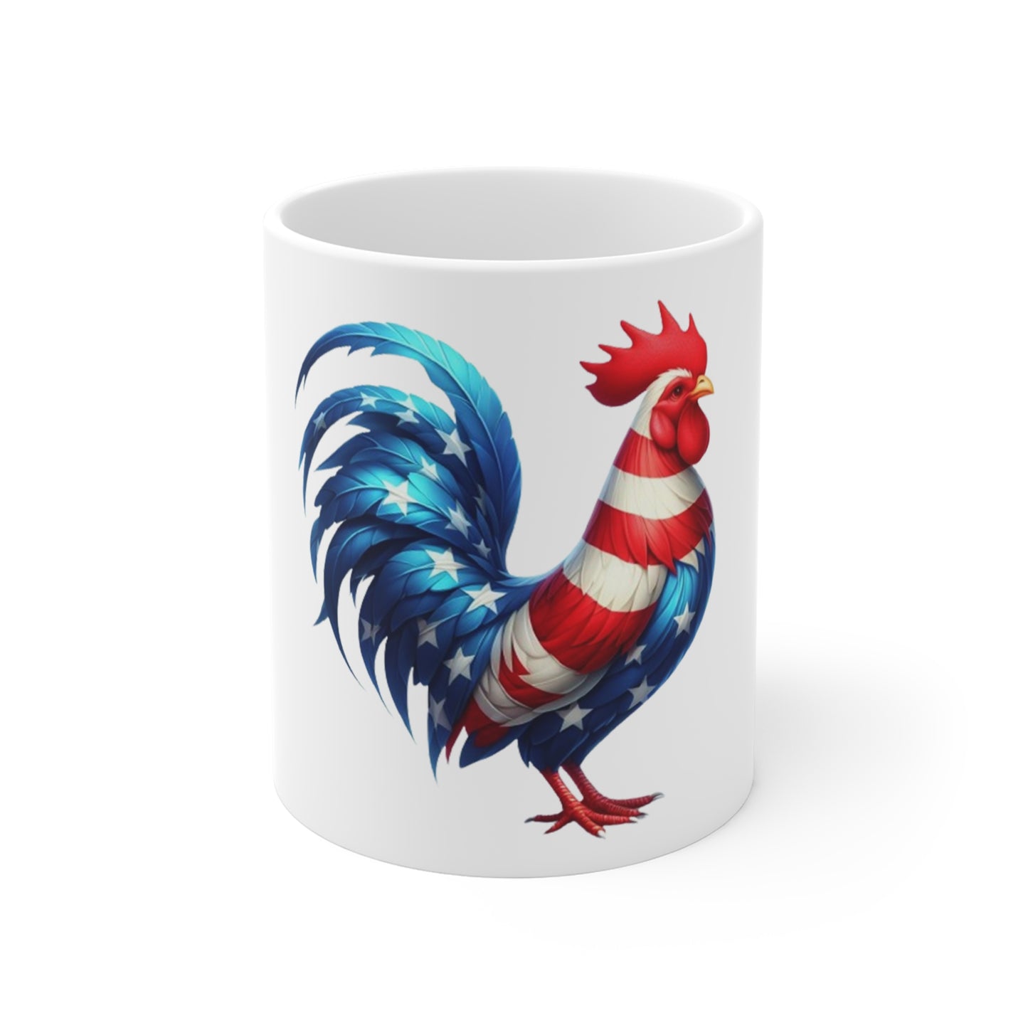 Patriotic Rooster Coffee Mug – American Flag Chicken Mug – Red White Blue Farmhouse Rooster Cup – USA Country Gift American Flag Rooster Mug (11oz) — Patriotic USA Coffee Cup