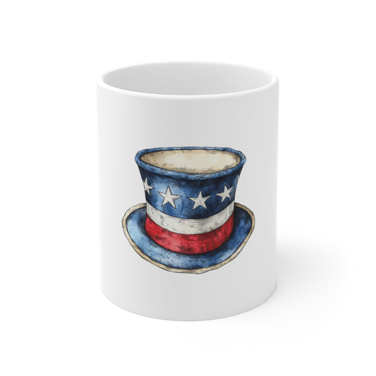 Patriotic Uncle Sam Hat Mug — 11oz Fourth of July Coffee Cup