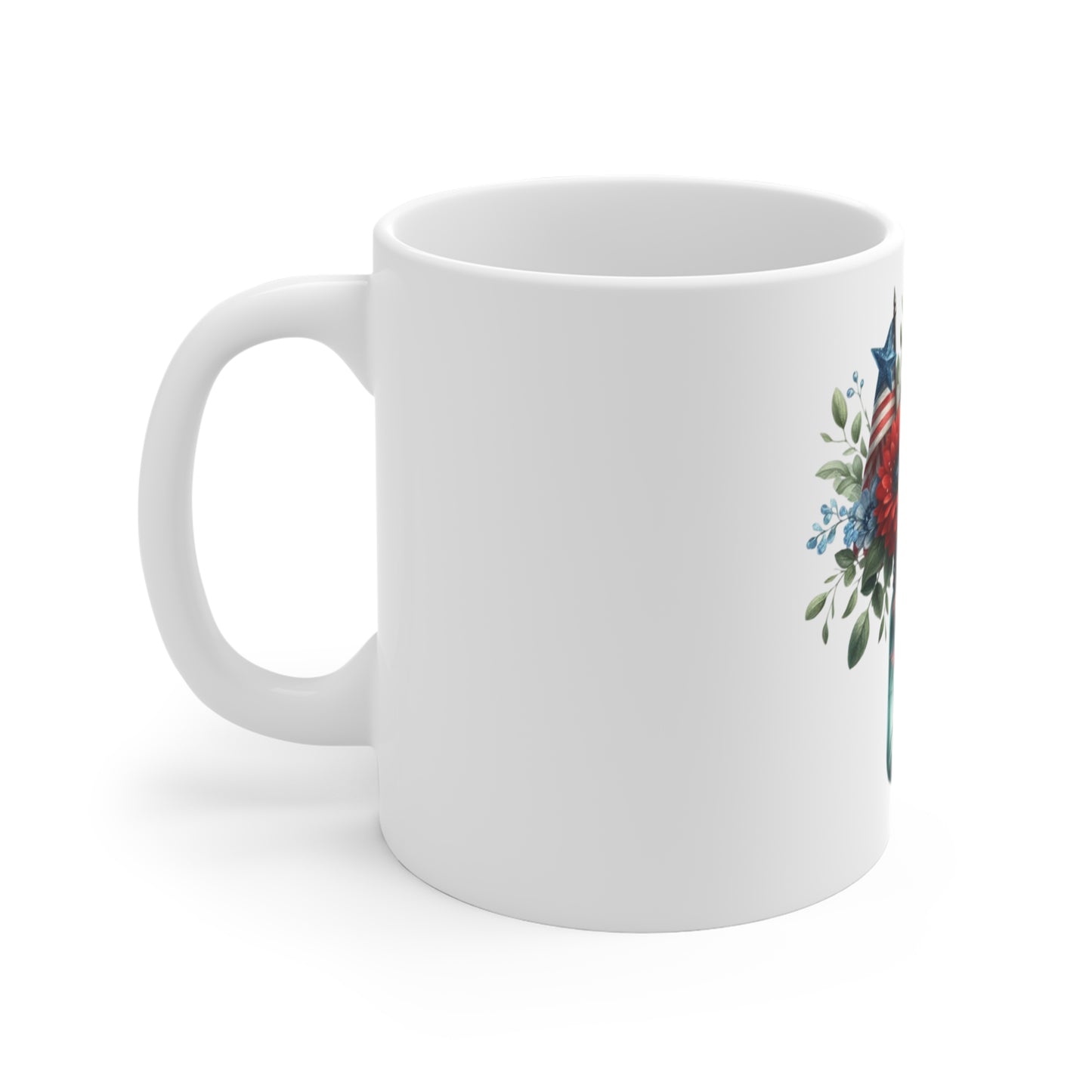 Patriotic Daisy Mason Jar Coffee Mug – Red White Blue Floral Mug – Americana Wildflower Bouquet Cup – 4th of July Gift Mug Patriotic Mason Jar Bouquet Mug – 11oz Red White Blue Floral Coffee Cup...