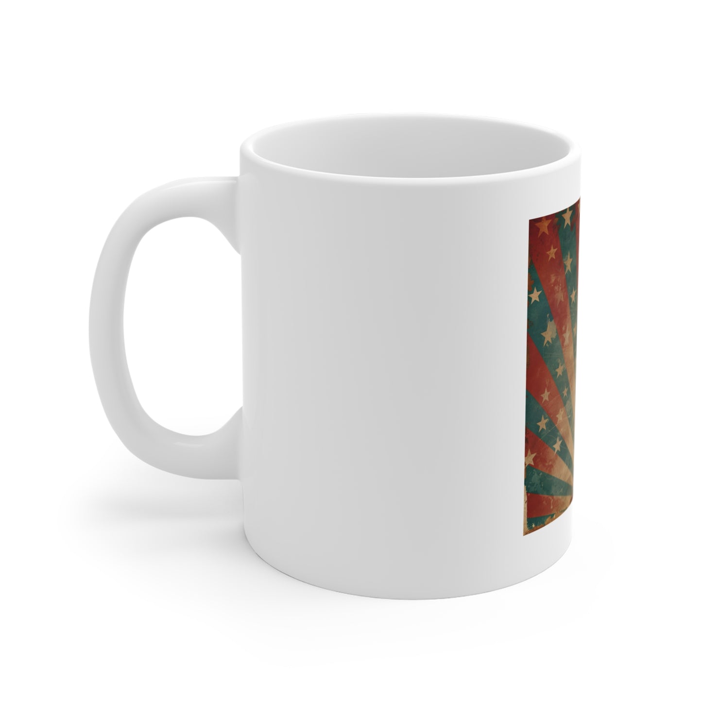 Vintage Americana Starburst Coffee Mug – Retro Patriotic Rays Mug – Distressed USA Star Pattern Cup – Classic Americana Gift Vintage Starburst 11oz Coffee Mug - Patriotic Retro Design