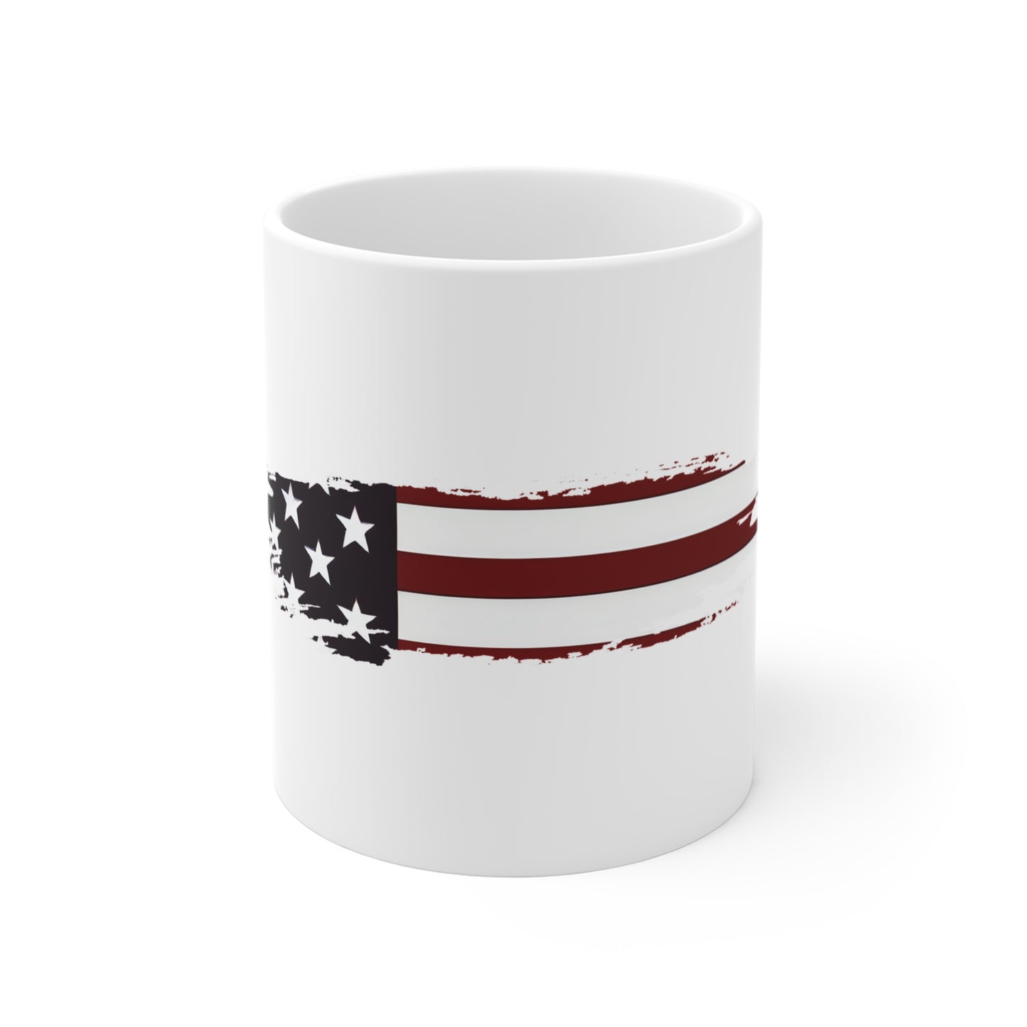 Deep Contrast USA Flag Brush Stroke Mug – Bold American Flag Coffee Cup – Dark Tone Patriotic Design Mug 11oz