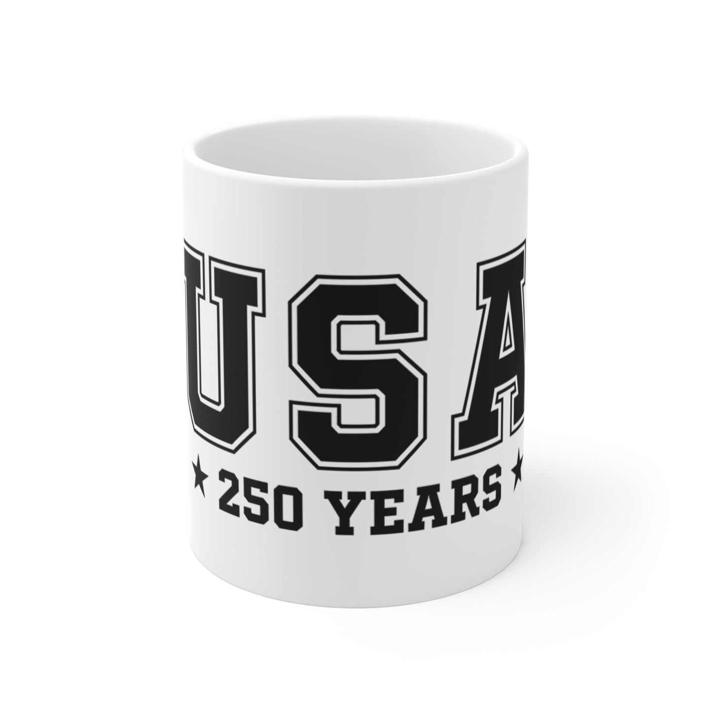 USA 250 Years Coffee Mug – Minimal Patriotic Outline Mug – America 250 Anniversary Design – Modern USA Pride Gift Mug 11oz