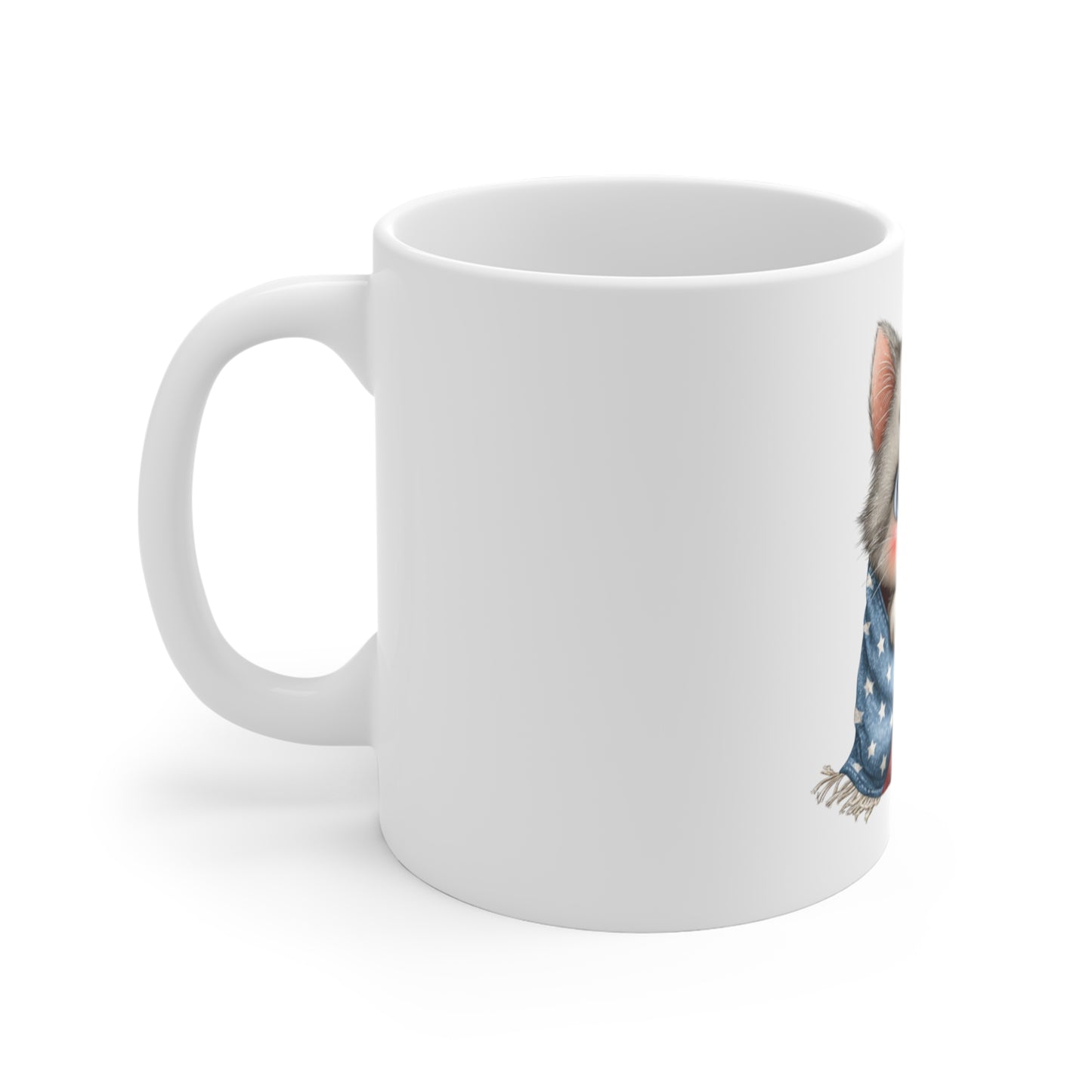 Cute Patriotic Kitten Blanket Mug – American Flag Cat Coffee Mug – Cozy Americana Cat Mug – Red White Blue Kitten Gift Patriotic Kitten Mug - Cute Cat Wrapped in American Flag 11oz