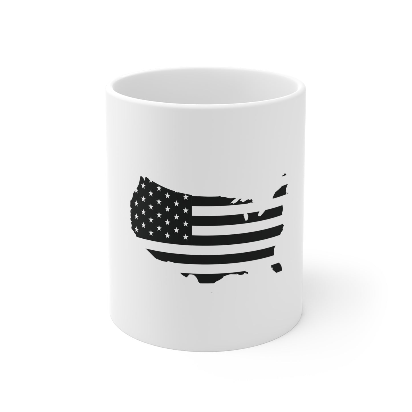 USA Map American Flag Coffee Mug – Black & White United States Flag Mug – Patriotic USA Silhouette Design Cup – Modern Freedom Gift Mug Mug 11oz