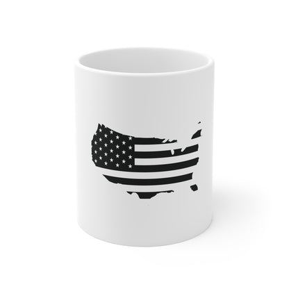 USA Map American Flag Coffee Mug – Black & White United States Flag Mug – Patriotic USA Silhouette Design Cup – Modern Freedom Gift Mug Mug 11oz