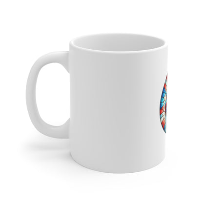Stained Glass Patriotic Cupcake Mug – Red White Blue Dessert Coffee Mug – Fourth of July Sweet Treat Art Cup – Americana Gift Mug 11oz