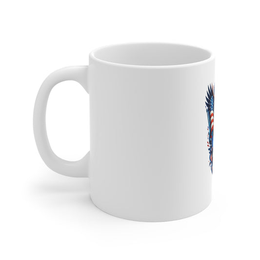 Patriotic Eagle Mug — American Flag Bald Eagle with Fireworks (11oz)