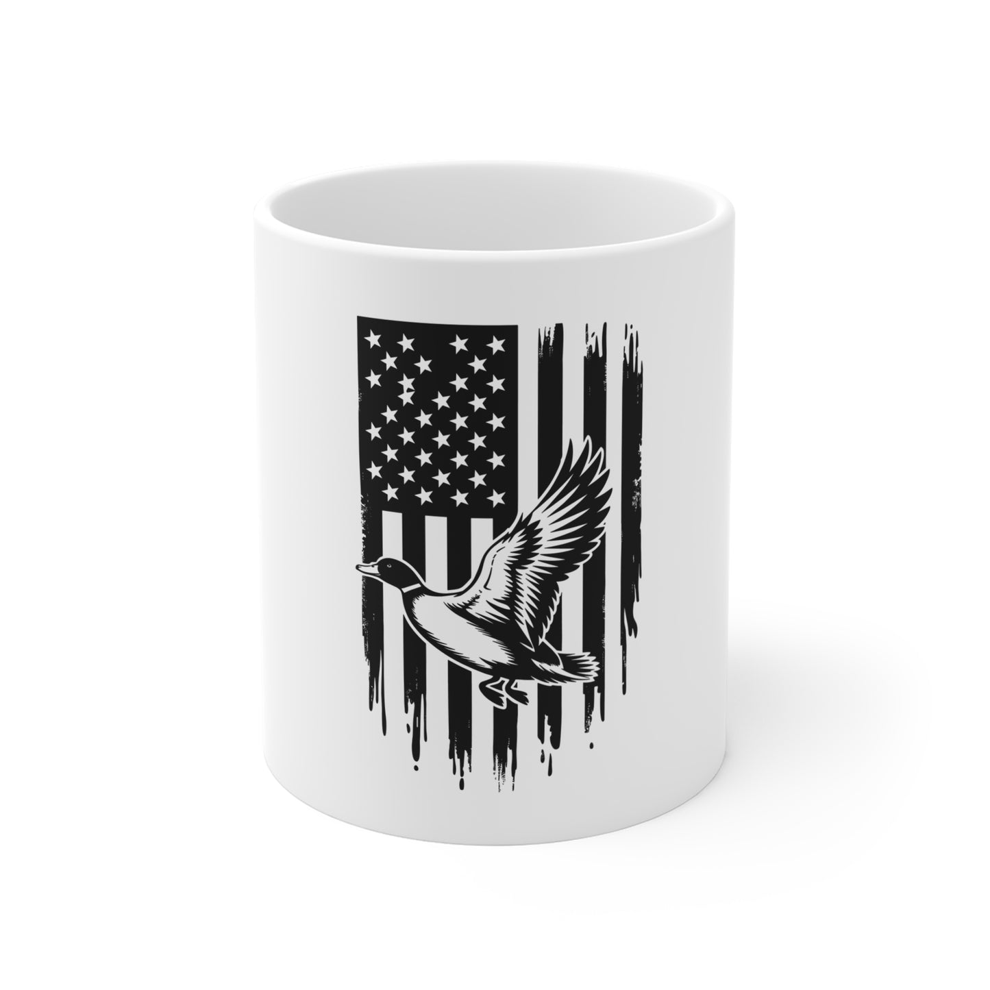 Blackout Flying Goose American Flag Coffee Mug – Tactical Patriotic Duck Mug – Stealth USA Wildlife Mug – Distressed Flag Cup Mug 11oz