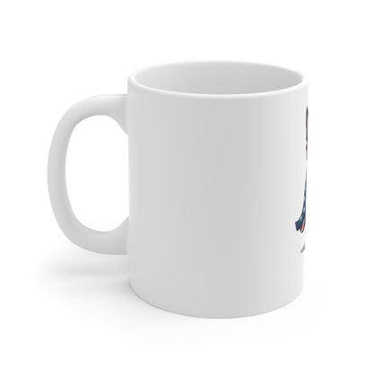 Patriotic Boston Terrier Mug — 11oz Dog Coffee Cup with American Flag Scarf and Glasses