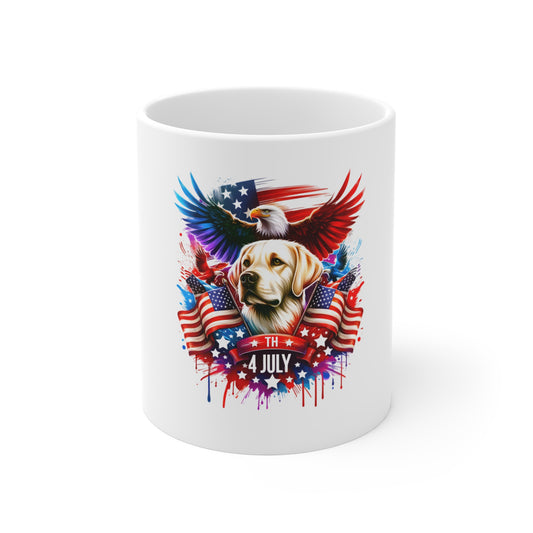 4th of July Patriotic Dog Mug — American Flag Eagle & Labrador Coffee Cup (11oz)