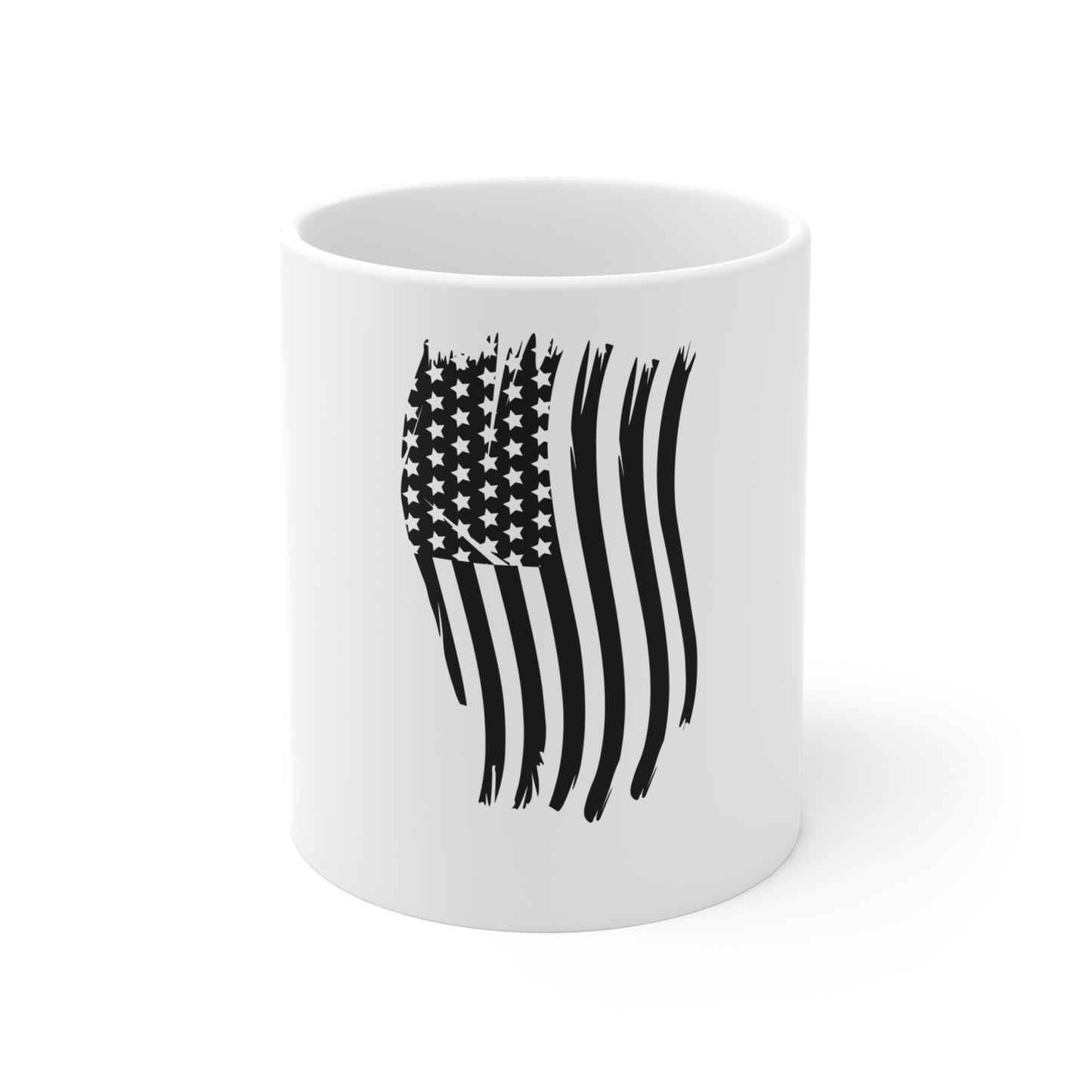 Blacked-Out Vertical American Flag Coffee Mug – Distressed USA Flag Mug – Stealth Patriotic Cup – Minimalist Hanging Flag Design Mug 11oz