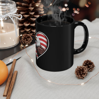 Patriotic Eagle Heart Coffee Mug – American Flag Heart with Bald Eagle – USA Pride Mug – Red White Blue Gift Mug Black Mug (11oz, 15oz)