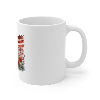 American Flag Floral Mug — Patriotic Wildflower 11oz Coffee Cup
