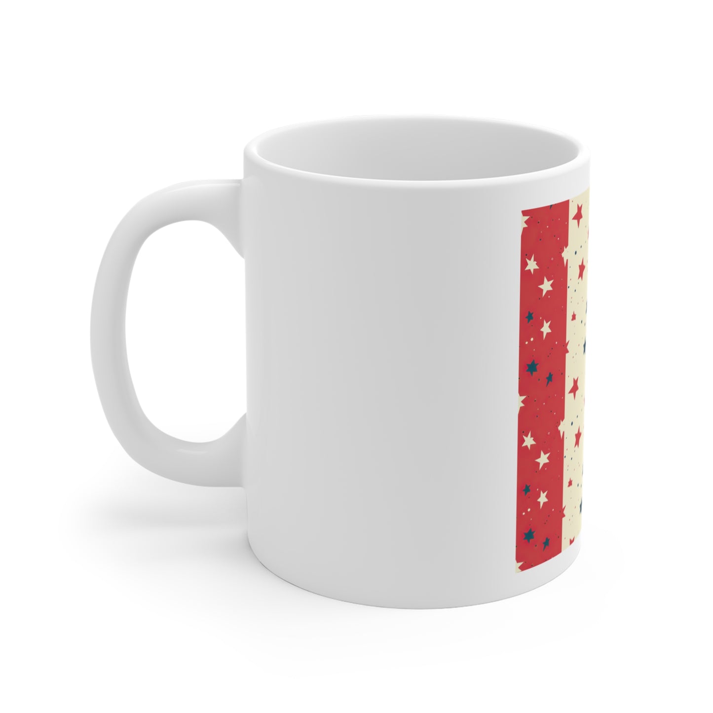 Patriotic Star Border Coffee Mug – Americana Side Stripe Mug – Red White Blue Star Pattern Cup – Vintage USA Border Design Mug Patriotic Star Pattern Mug – Red, White & Blue 11oz Coffee Cup