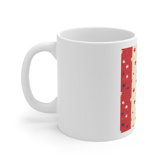 Patriotic Star Border Coffee Mug – Americana Side Stripe Mug – Red White Blue Star Pattern Cup – Vintage USA Border Design Mug Patriotic Star Pattern Mug – Red, White & Blue 11oz Coffee Cup
