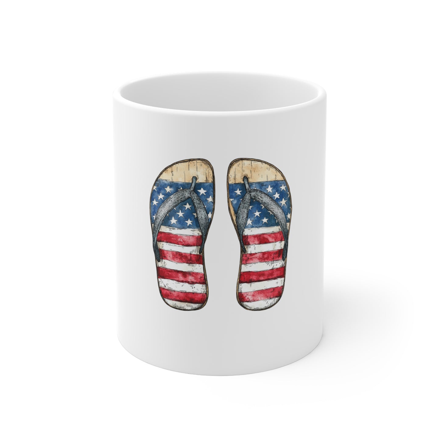 Patriotic Flip Flop Mug — American Flag 11oz Coffee Cup