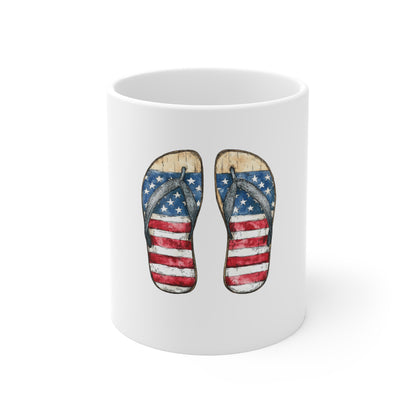 Patriotic Flip Flop Mug — American Flag 11oz Coffee Cup