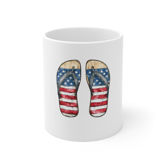 Patriotic Flip Flop Mug — American Flag 11oz Coffee Cup