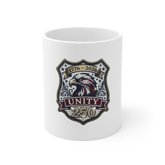 Unity 250 Eagle Shield 11oz Coffee Mug — 1776–2026 Anniversary Patriotic Gift
