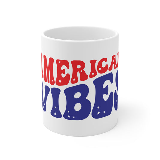 American Vibes Coffee Mug – Patriotic Retro Typography Mug – USA Pride Aesthetic Cup – Americana Lifestyle Mug Mug 11oz