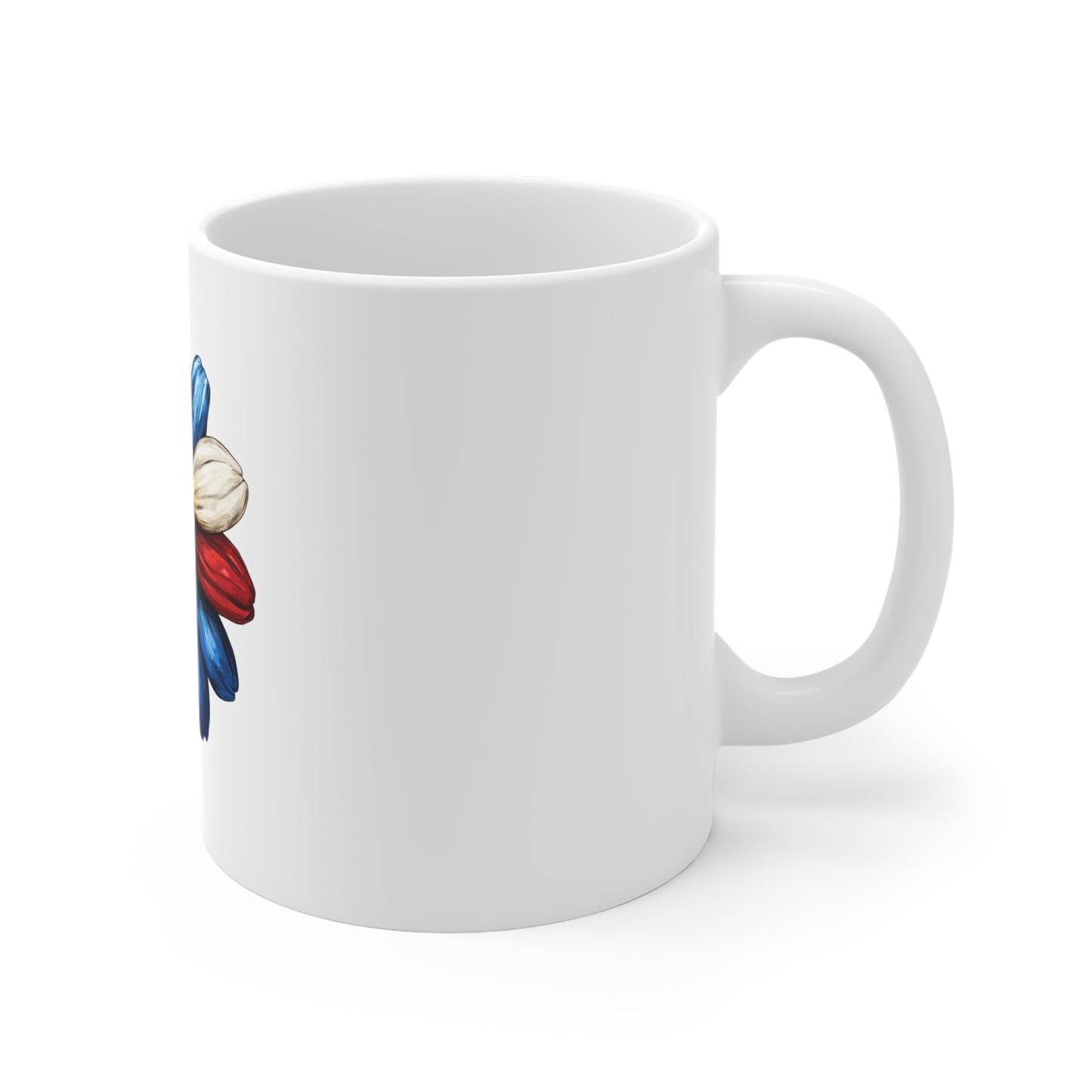 Patriotic Daisy Mug — Red White Blue Flower 11oz Coffee Cup