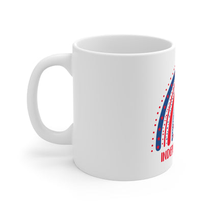 Independence Day Coffee Mug – Patriotic Firework Rainbow Design – Red White Blue USA Mug – 4th of July Celebration Cup Mug 11oz
