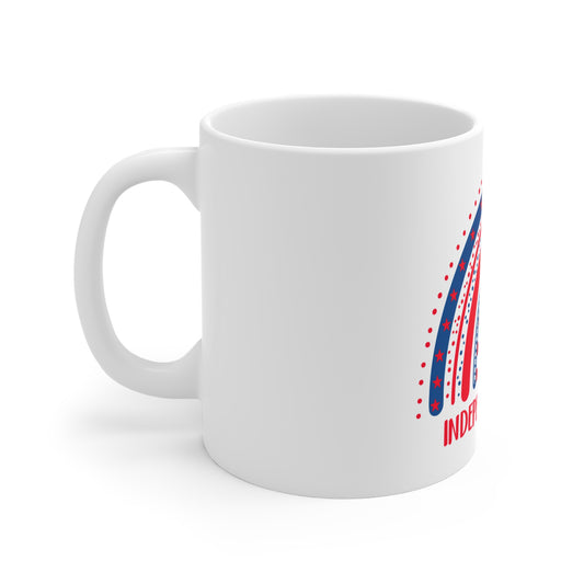 Independence Day Coffee Mug – Patriotic Firework Rainbow Design – Red White Blue USA Mug – 4th of July Celebration Cup Mug 11oz