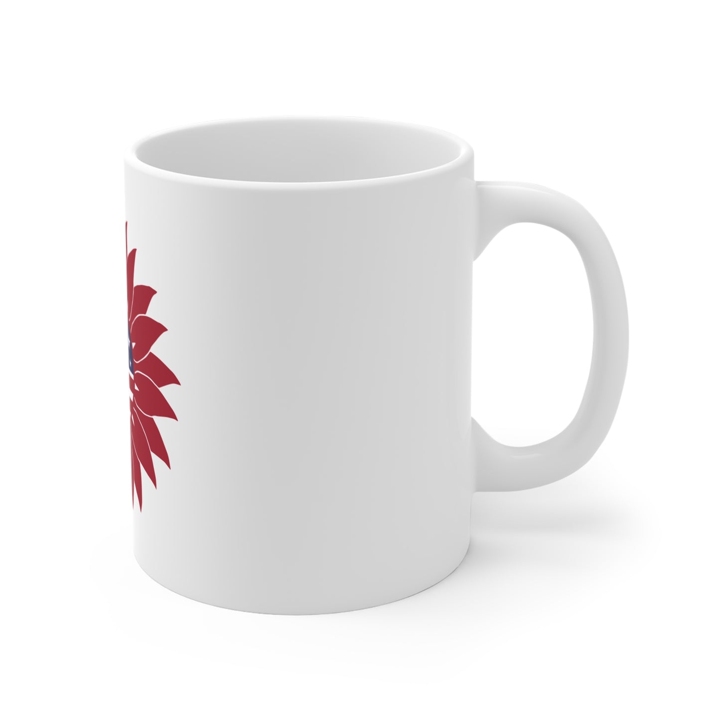 Patriotic Sunflower Coffee Mug – American Flag Floral Mug – Minimal USA Flower Design – Red White Blue Mug 11oz
